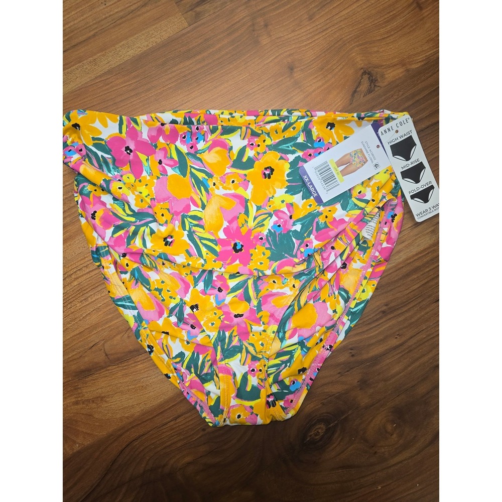 Anne Cole High Waist Bikini Bottoms XXL Floral 3 Way Wear Sunshine Floral 6772